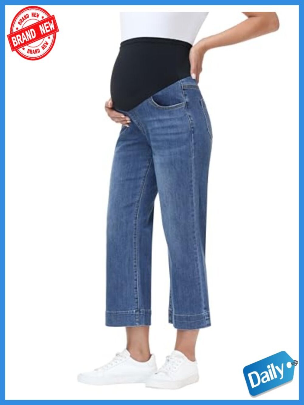 Maternity Wide Leg Cropped Jeans Over Belly Stretch Denim Capris